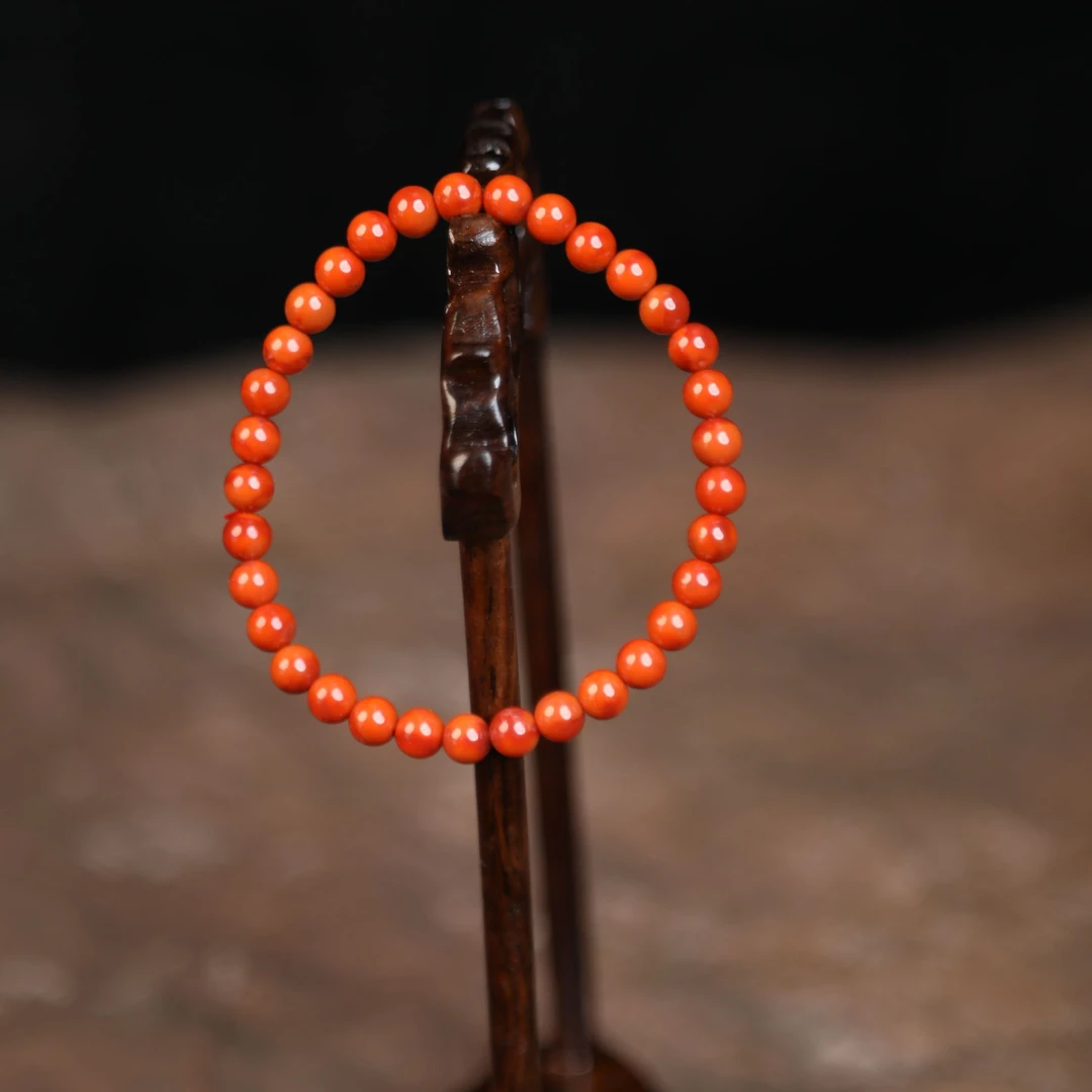 无胶裂柿子红天然原矿凉山南红单圈手串素圈小尺寸