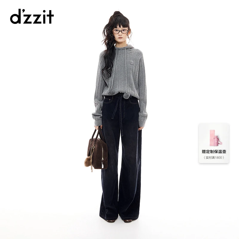【商场同款新品】dzzit地素灯芯绒牛仔裤25秋附腰绳直筒裤女3J3R818