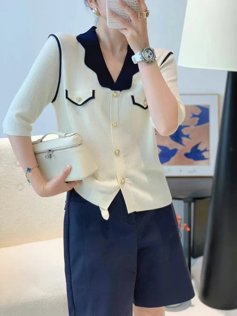 【直播间同价】设计师翻领小众女毛针织衫时尚轻奢夏季