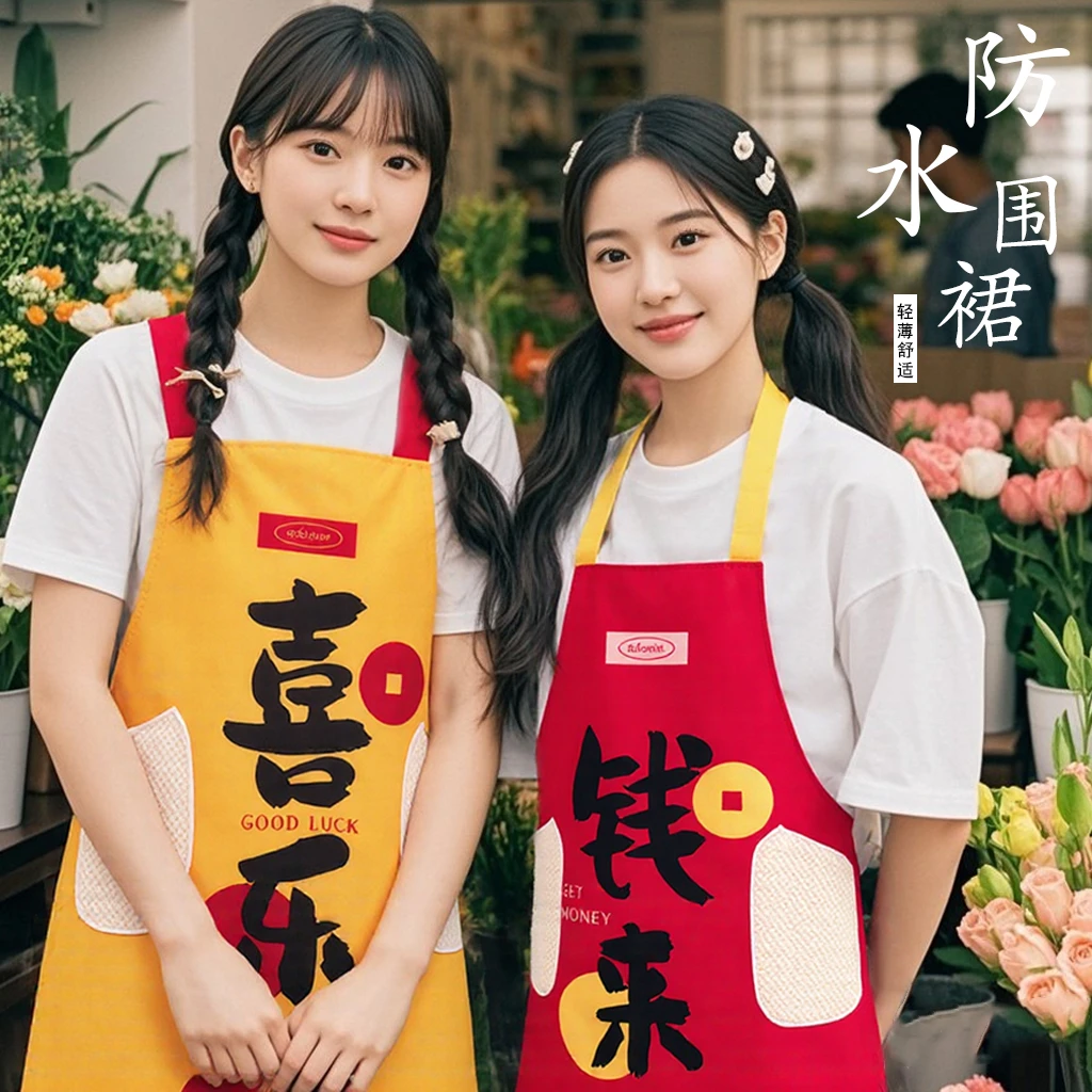 环保防水时尚围裙厨房家用防污围腰耐脏餐饮做饭上班工作服男女款