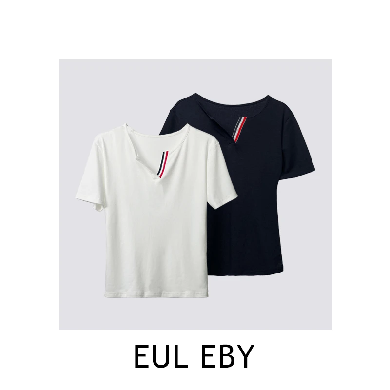 【一比Eby】tb三色织带v领短袖上衣251054#