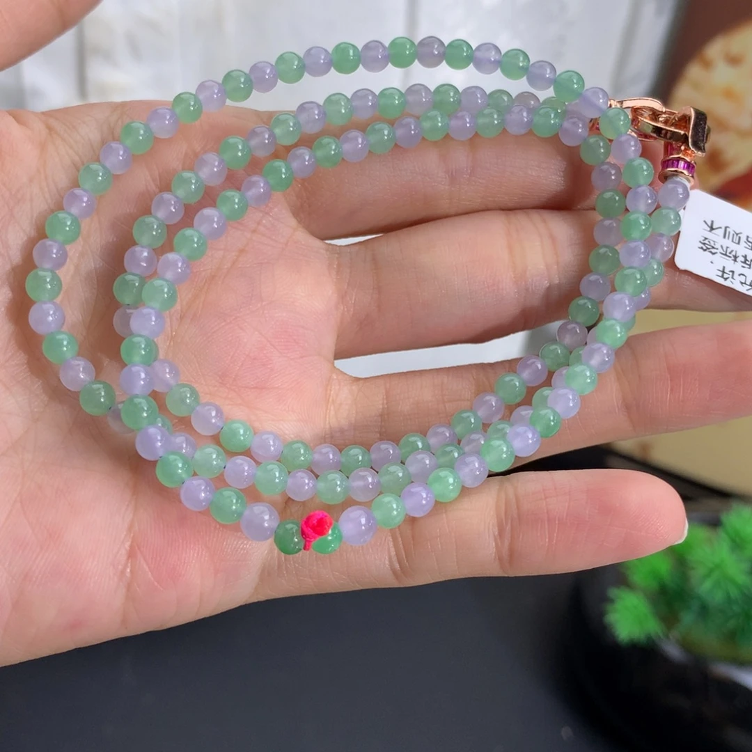 翡翠未镶嵌手串卡4冰胶紫绿项链