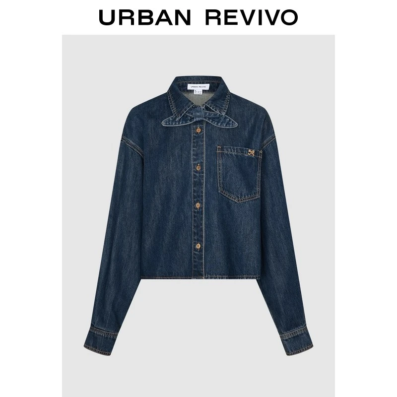 UR2026春季新款女都市绑带贴袋蝴蝶结刺绣牛仔衬衫UYU860014#