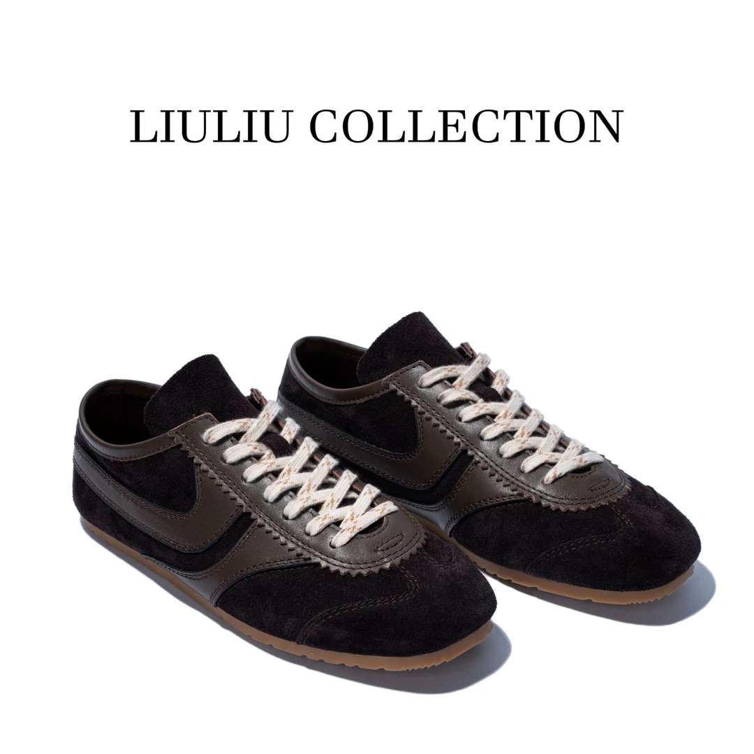 新款牛皮复古拼接阿甘休闲德训鞋平底运动鞋女士单鞋 U192