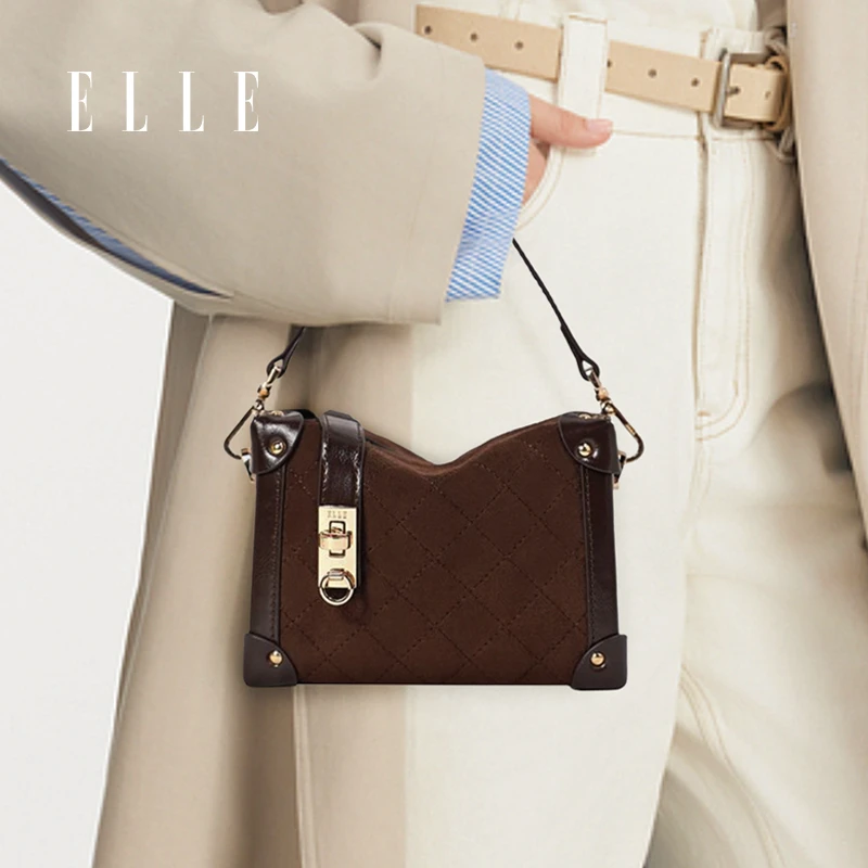 ELLE24新款印花时尚菱格经典秋冬单肩手提百搭盒子包46647