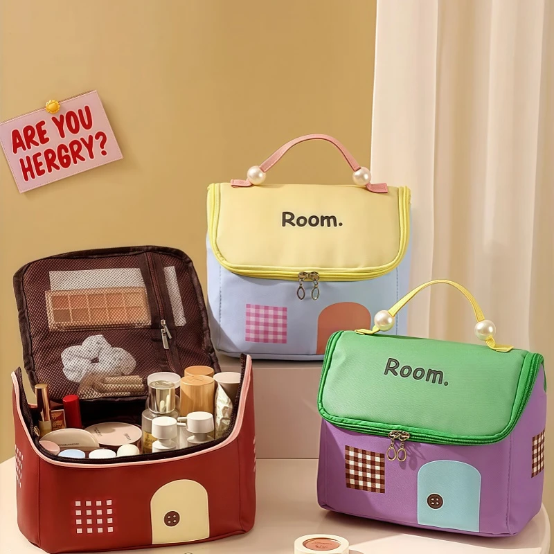 多巴胺房子化妆包高级感大容量分区手提防水洗漱包出差旅行收纳包
