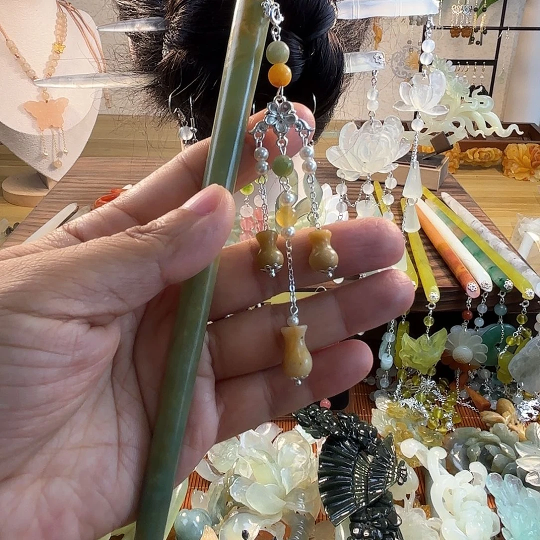 合金蛇纹石玉发饰