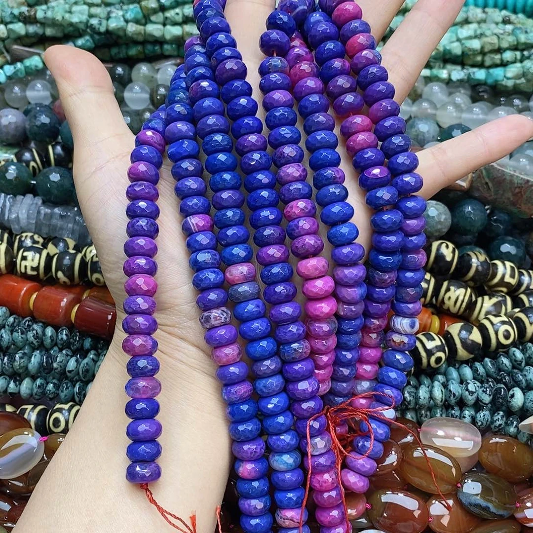 玛瑙/玉髓未镶嵌珠宝半成品紫玛瑙切面算盘随机一条装散珠