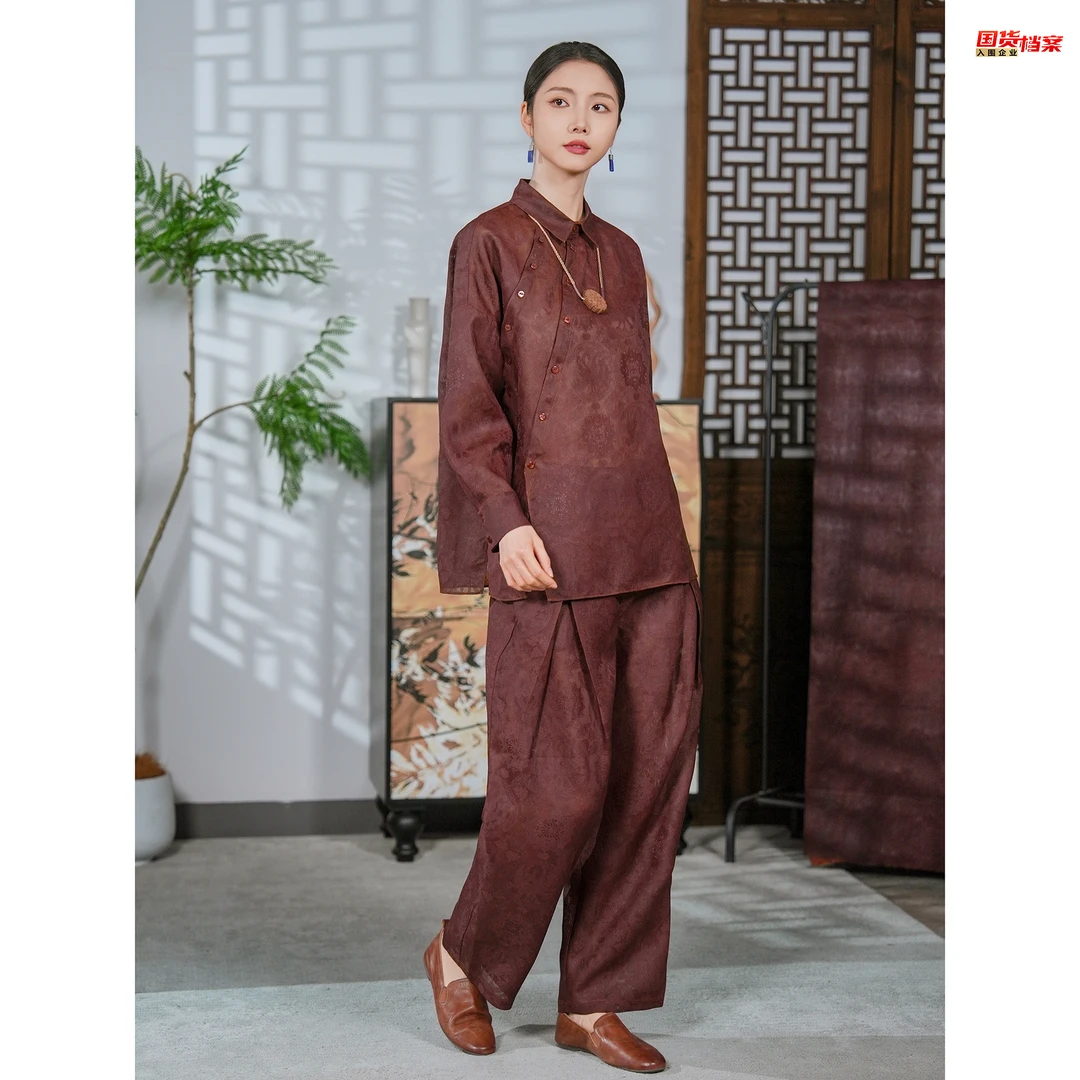 【万象有衣】三足金乌-香云纱四经绞织罗绮设计师款气质休闲裤-7479