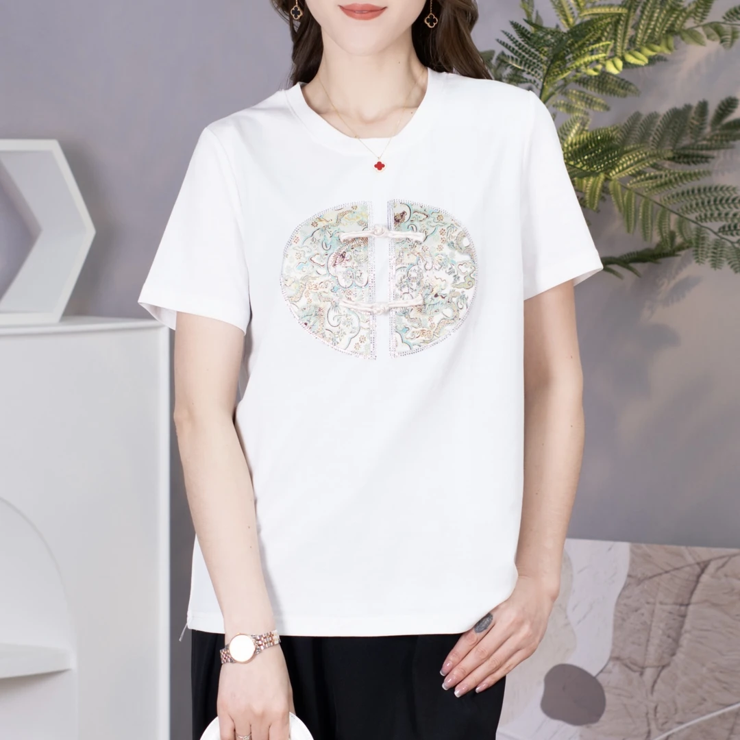 盘扣国风 双面棉夏季刺球洋气休闲圆领短袖T恤 71139#