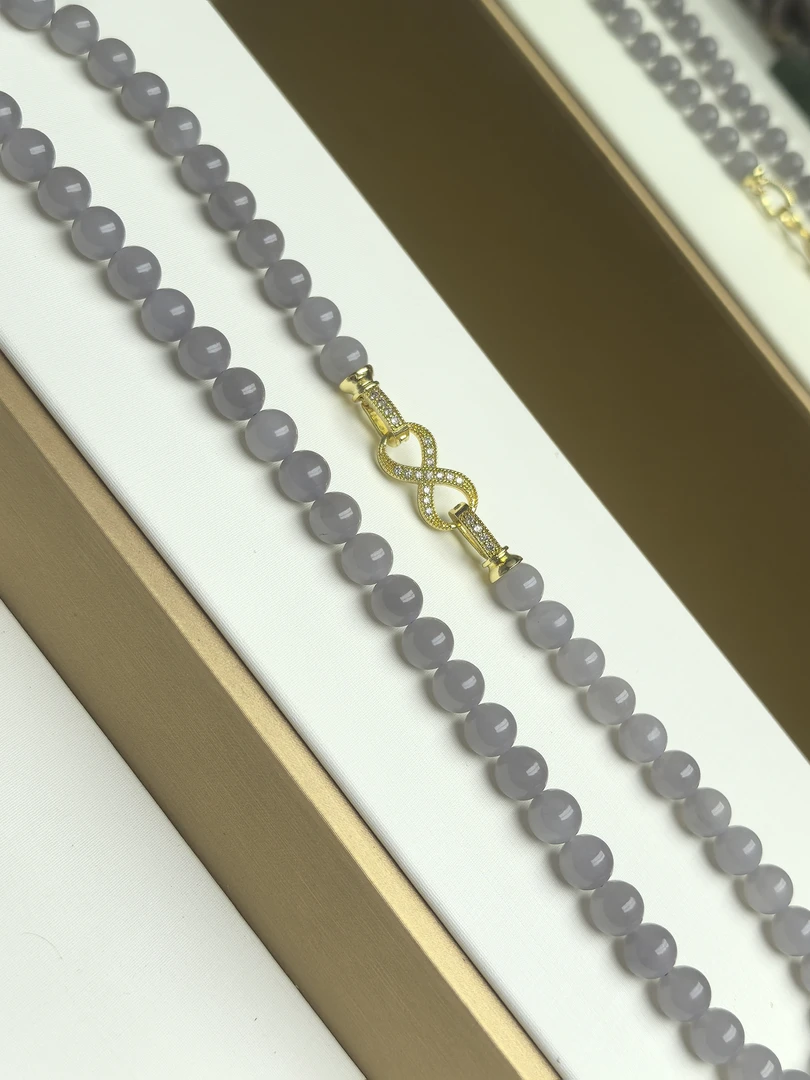 严选和田玉葡萄紫卡8M妈妈链54颗带扣头精致时尚单圈女款