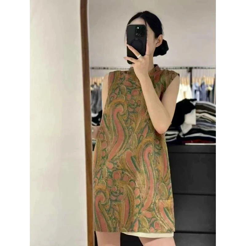 【南黎】国风斜襟立领无袖马甲背心女2025年夏季新品高级感中长款