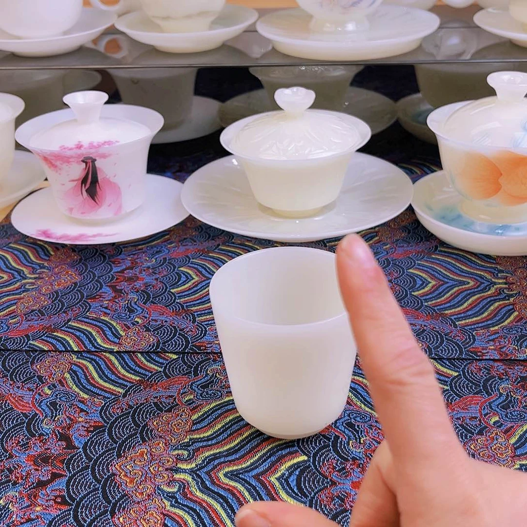 盖碗瓷拾*者高档皙白玉瓷素烧主人杯