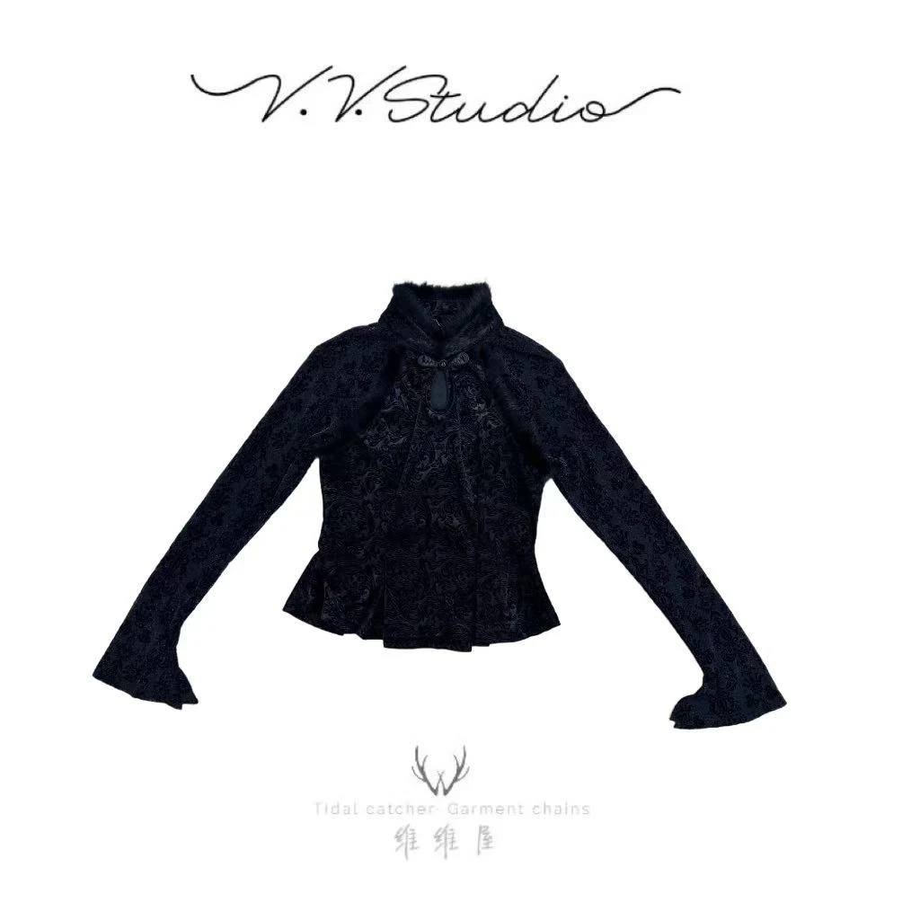 V·V·Studio-【汀花细语】新中式盘扣蕾丝衫