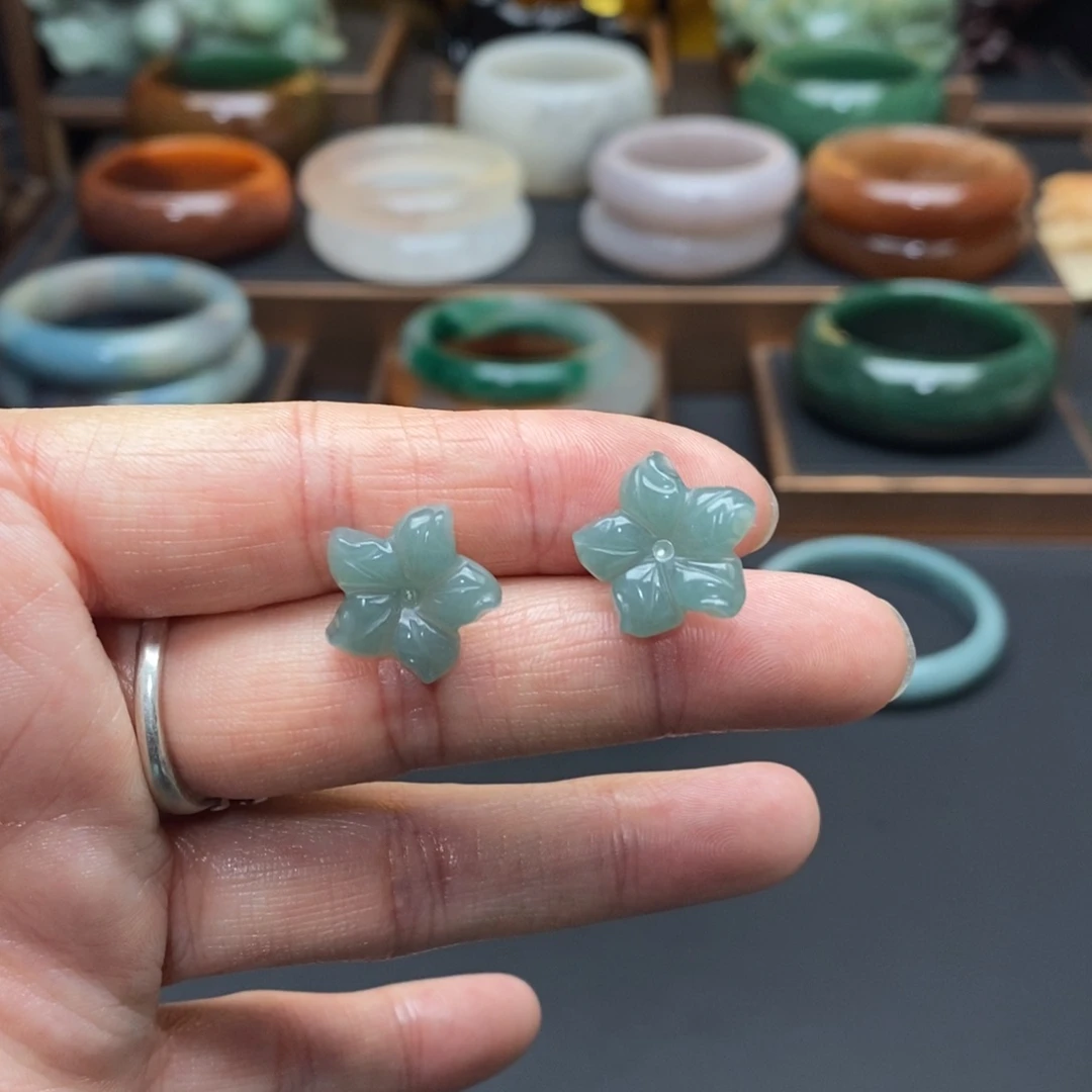 翡翠耳饰银S925镶嵌耳钉