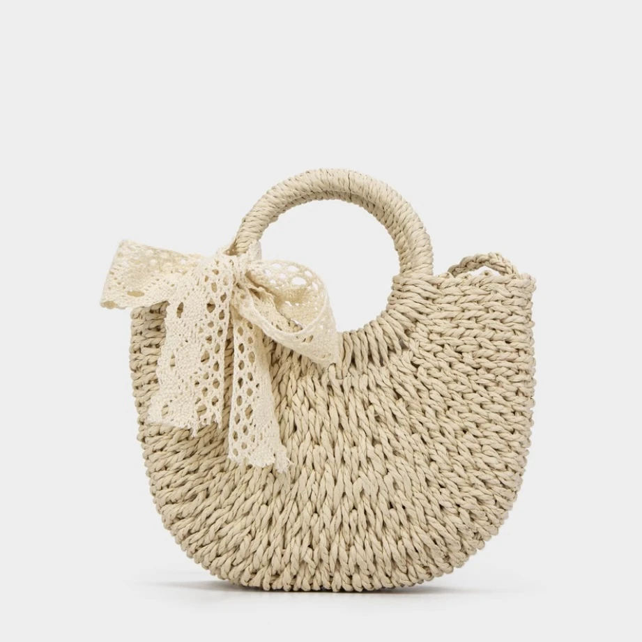 小圆兜-手提包抽带沙滩小清新ins风编织韩版