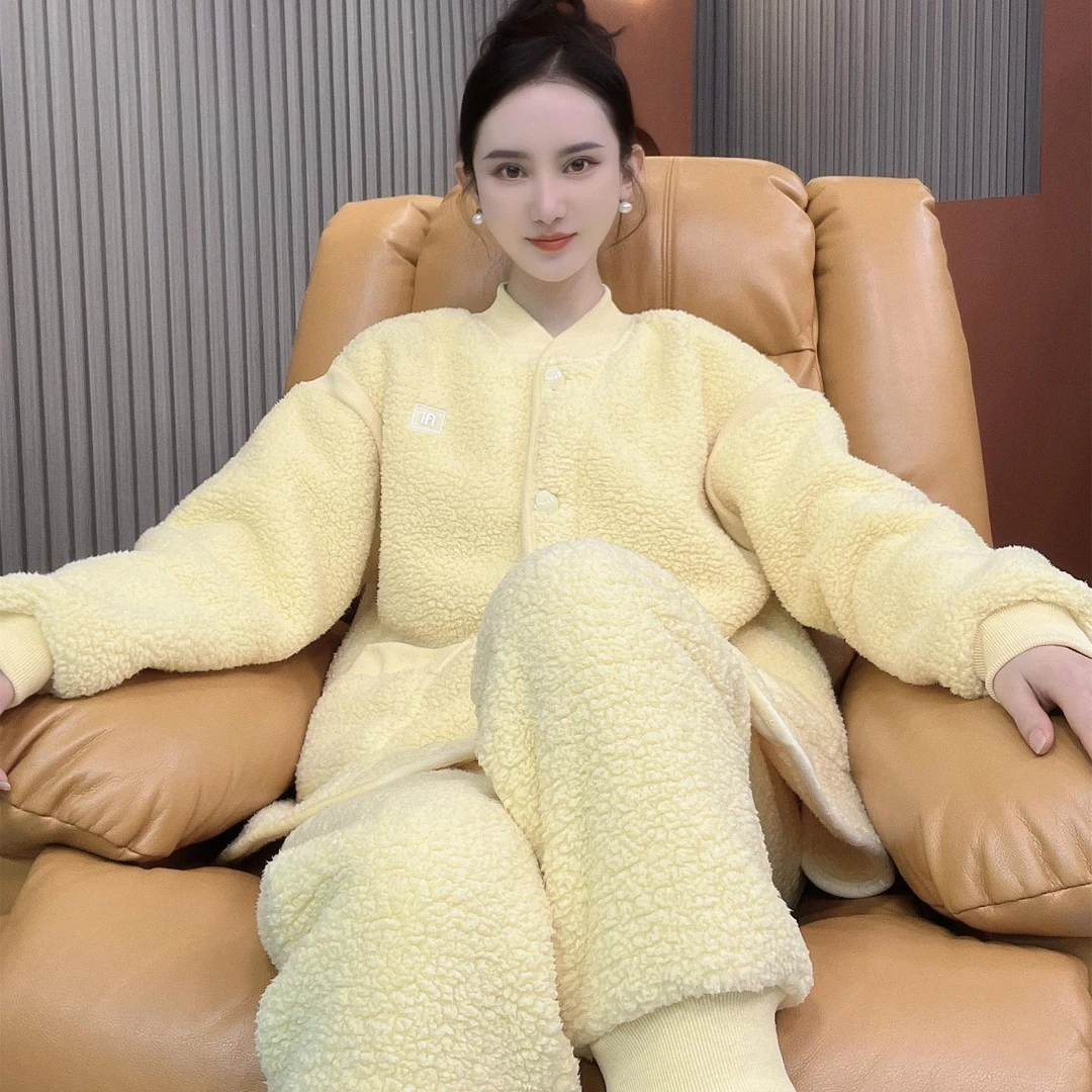 2025新款冬季家居服睡衣套装加绒加厚时尚休闲开衫北羔绒极寒板