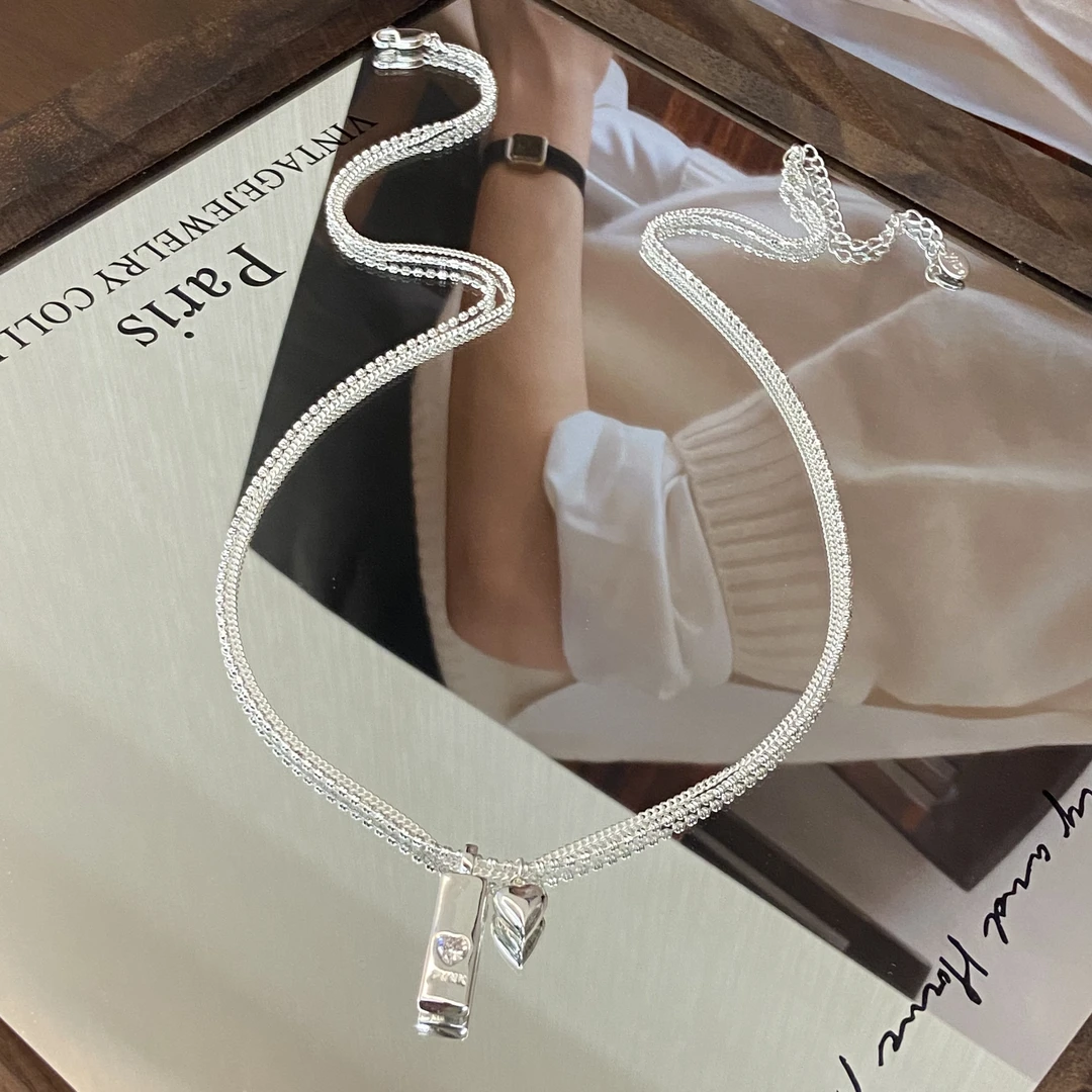 铜合金项链 镀K金 小立柱 爱心 双层不可拆卸项链X8184