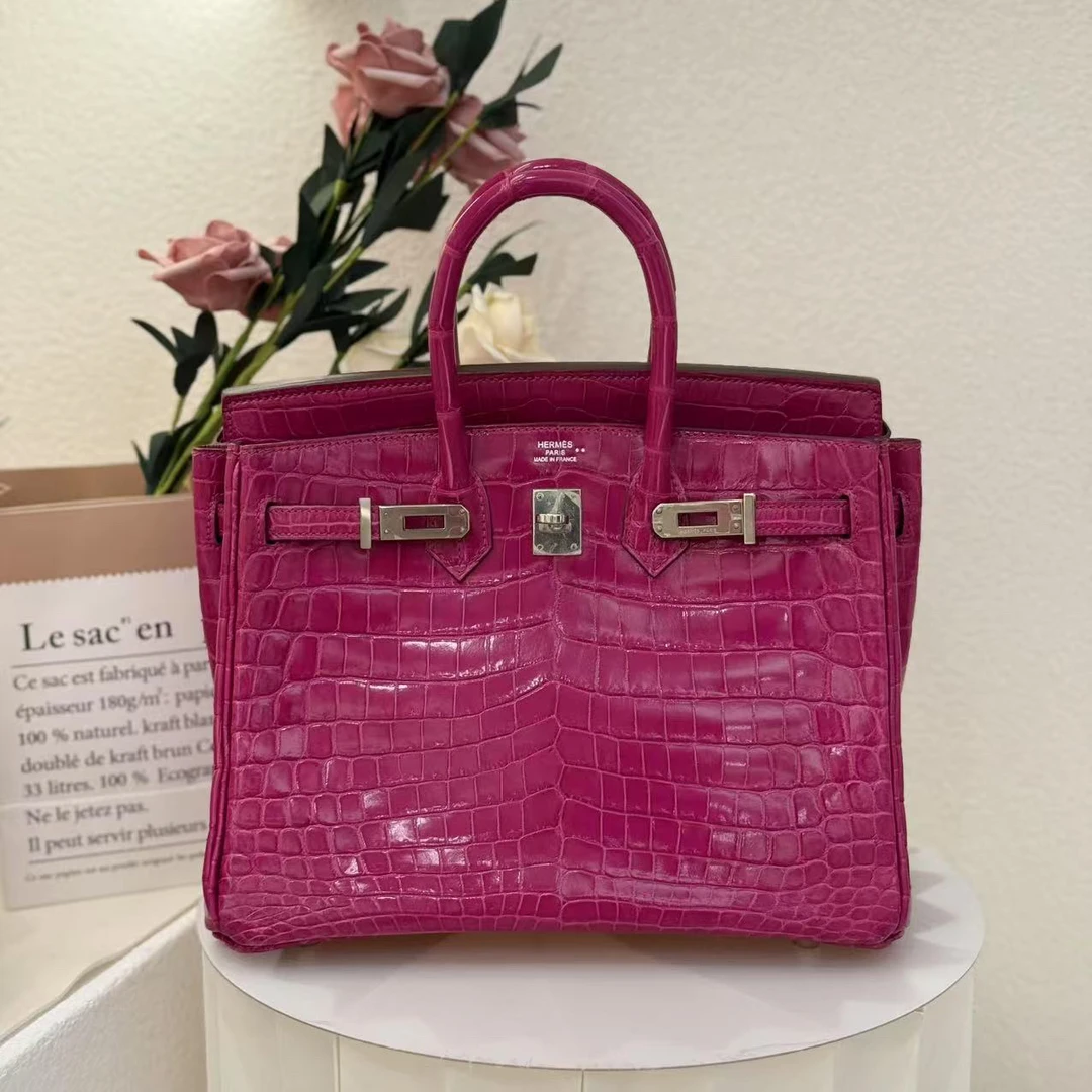 99新 Hermes/爱马仕 birkin25框Q雾面两点鳄鱼天方夜谭紫es0628a9