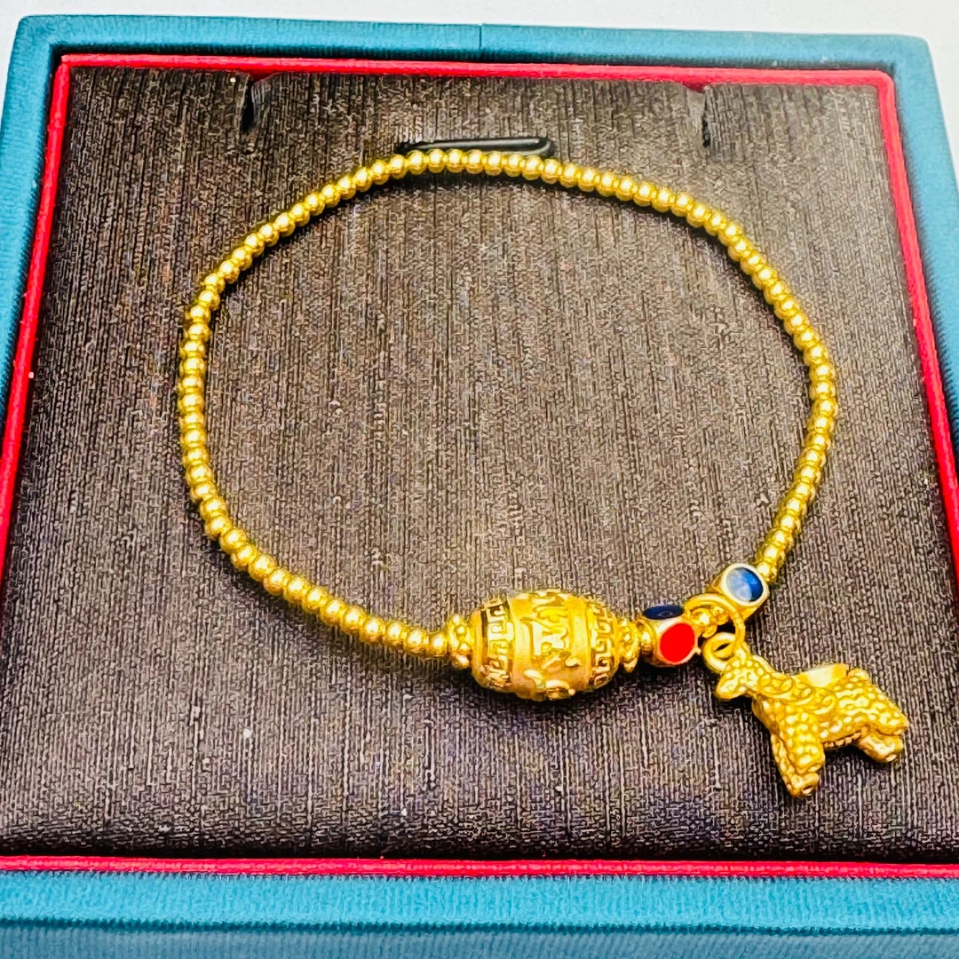 273#足金999  黄金珐琅彩马上有钱六字箴言筒珠手串（卡2金珠85个）