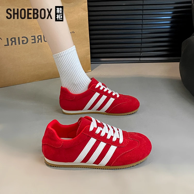 SHOEBOX鞋柜红色德训鞋女2025春新款阿甘鞋百搭舒适轻便运动鞋