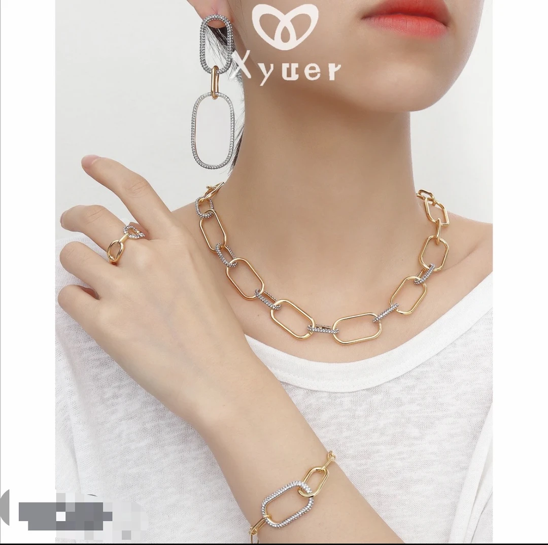 铜合金合成锆石项链 铜合金合成锆石项链高品质定制多圈环扣款4件