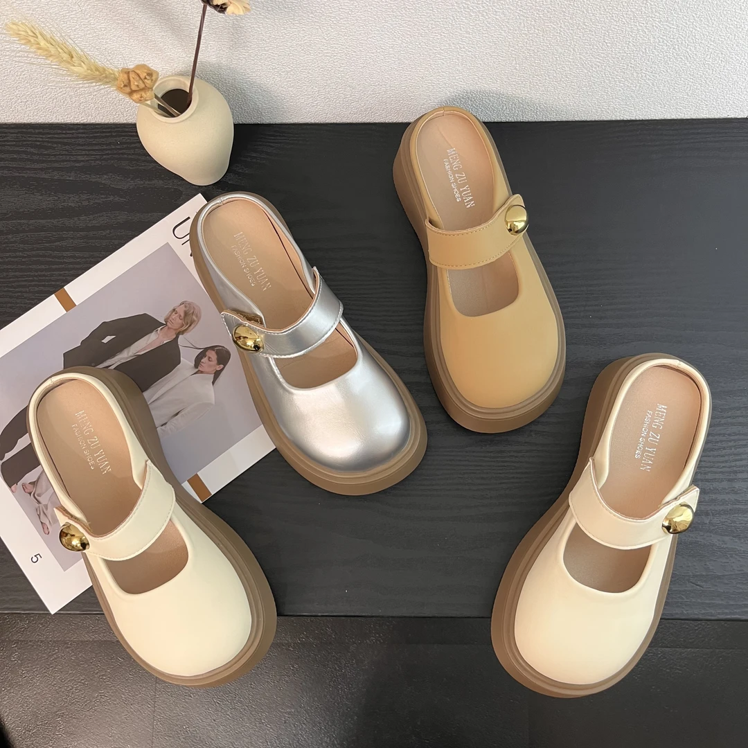 厚底一脚蹬懒人超火玛丽珍包头半拖鞋女2025春夏季新款凉拖鞋外穿