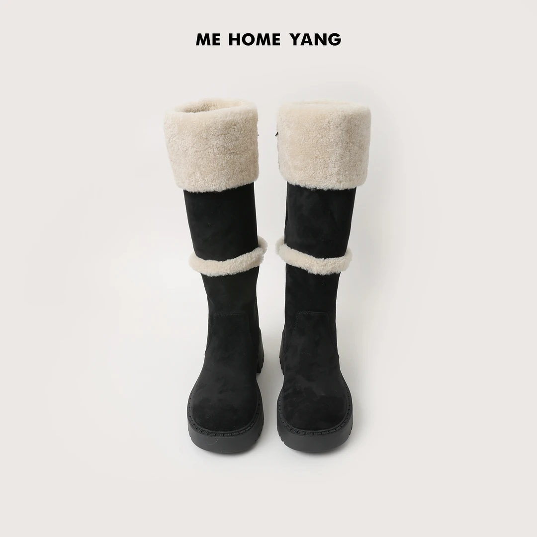 ME【腿精战靴】牛反绒厚底防滑拉链高筒加绒保暖鞋子MEQA3494
