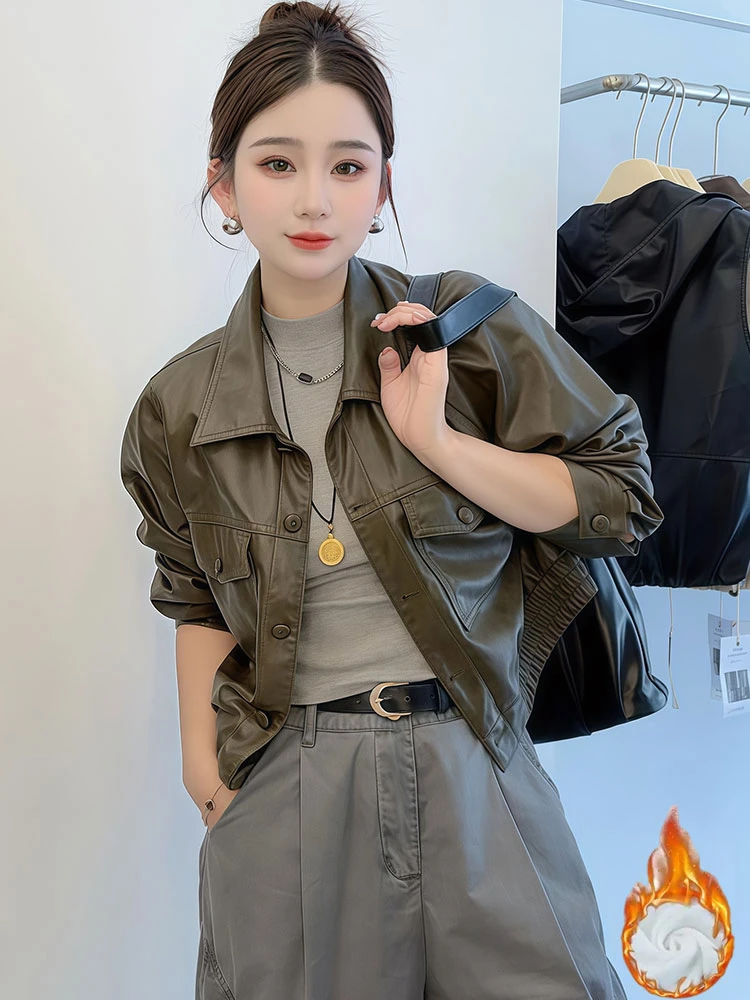 皮衣外套女2025冬秋新款时尚百搭宽松显瘦休闲机车风短款夹克上衣