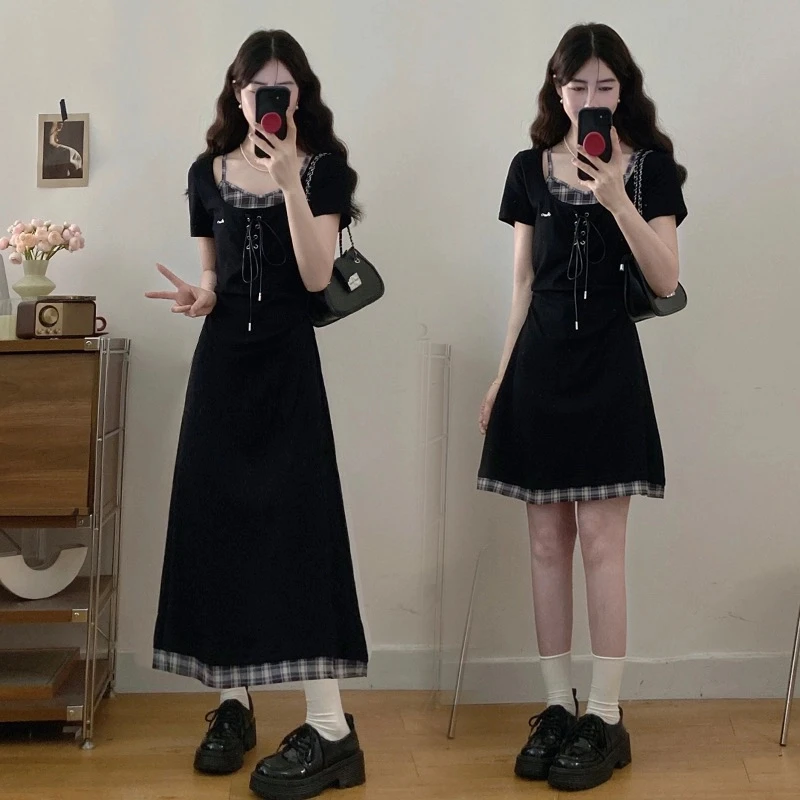 MO88ZSPF大码夏季胖MM气质显瘦拼接假两件洋气连衣裙气质小裙子