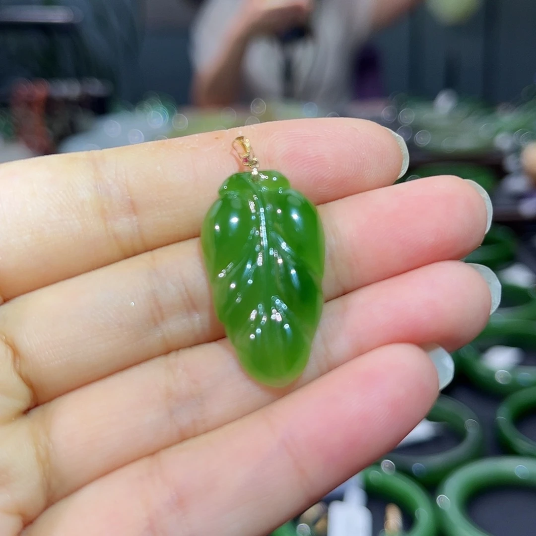 和田玉（碧玉）18K金镶嵌吊坠(不含链)