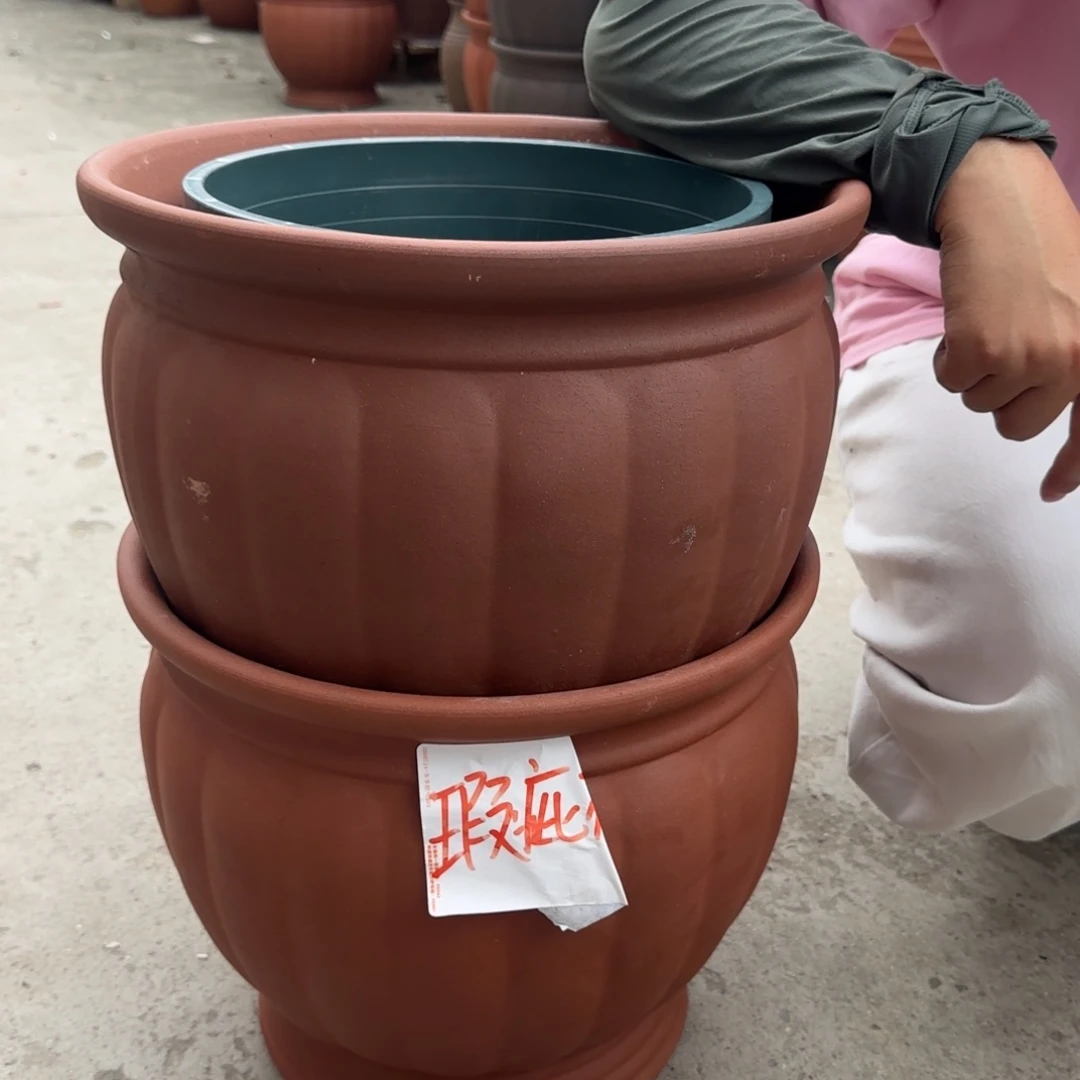 朱泥花盆口35高30宜兴紫砂瑕疵底部火裂