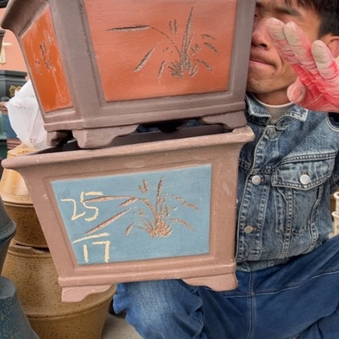 紫砂花盆特价包邮送盒子