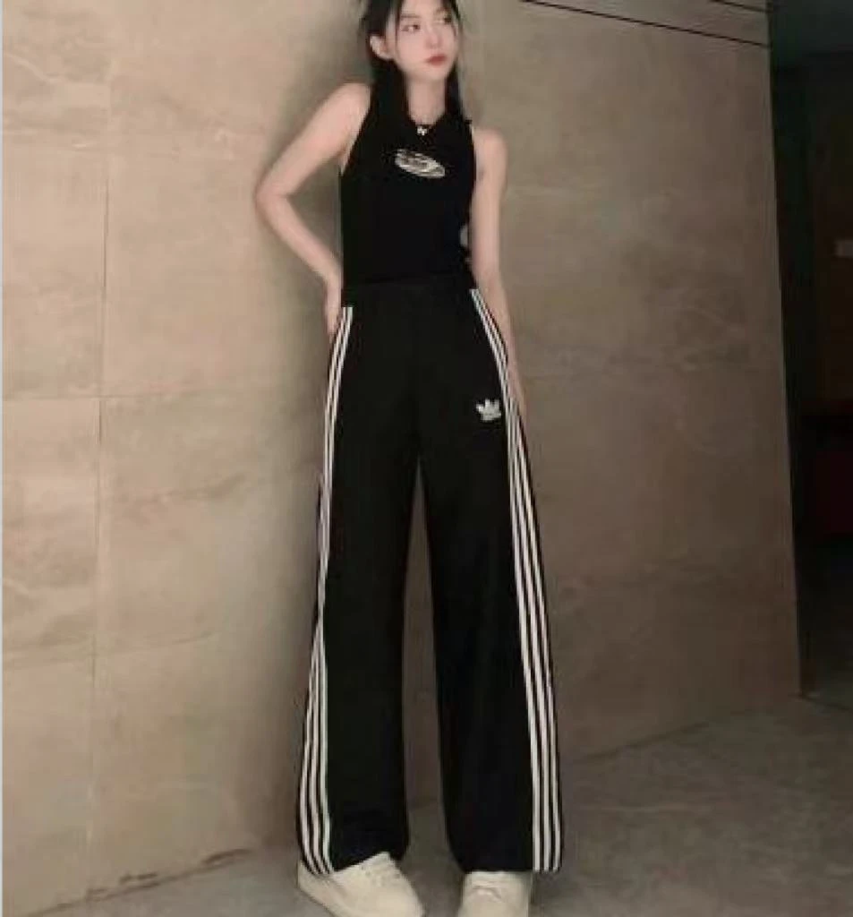 （商场撤柜）阔腿裤微喇女春秋刺绣log长裤