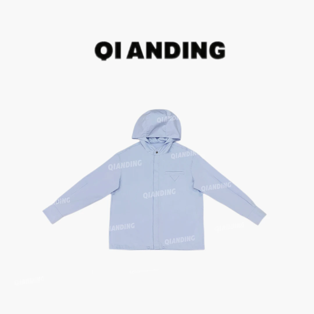 【QIANDING】2025新款“海盐”100棉春季设计感翻领单排扣衬衫25340