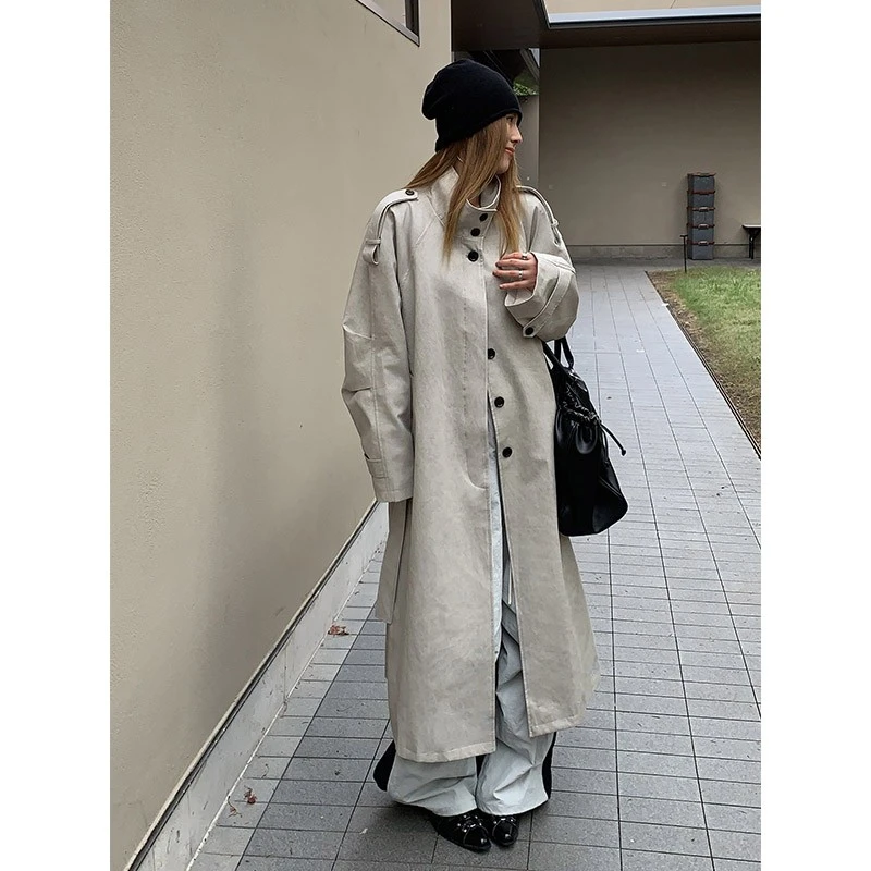 洛边 日韩系 复古中长款风衣