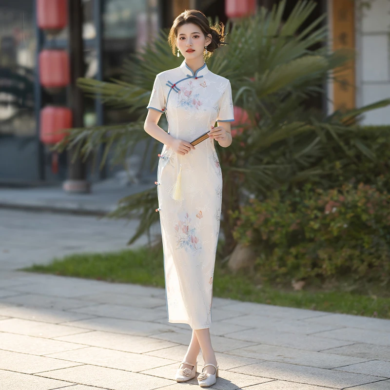 缇花影【花想容】新款改良日常走秀优雅旗袍演出宴会旗袍裙女短袖