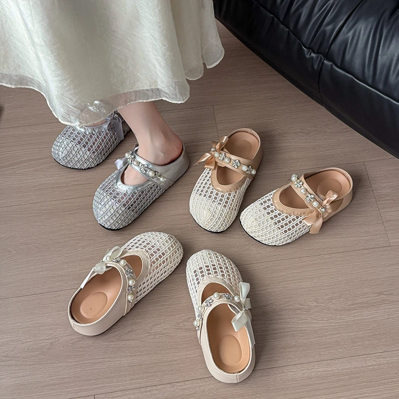 包头拖鞋2025夏季百搭勃肯鞋女内增高镂空魔术贴蝴蝶结厚底包头拖