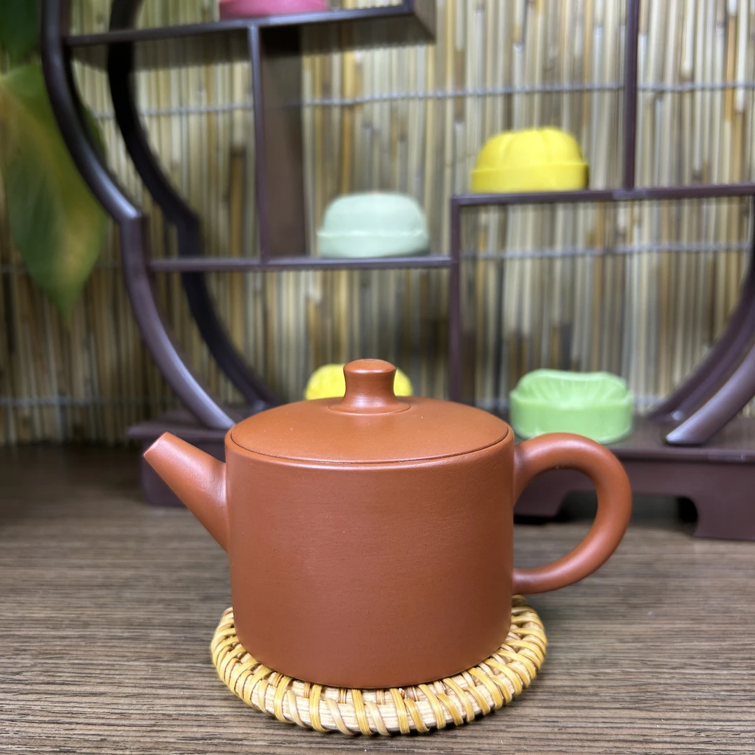 薄胎汉瓦壶潮州原矿朱泥原矿纯手工拉胚直筒易投茶简约茶壶茶具