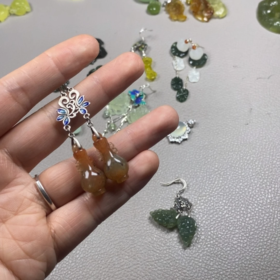 蛇纹石玉未镶嵌挂件耳饰耳环项链