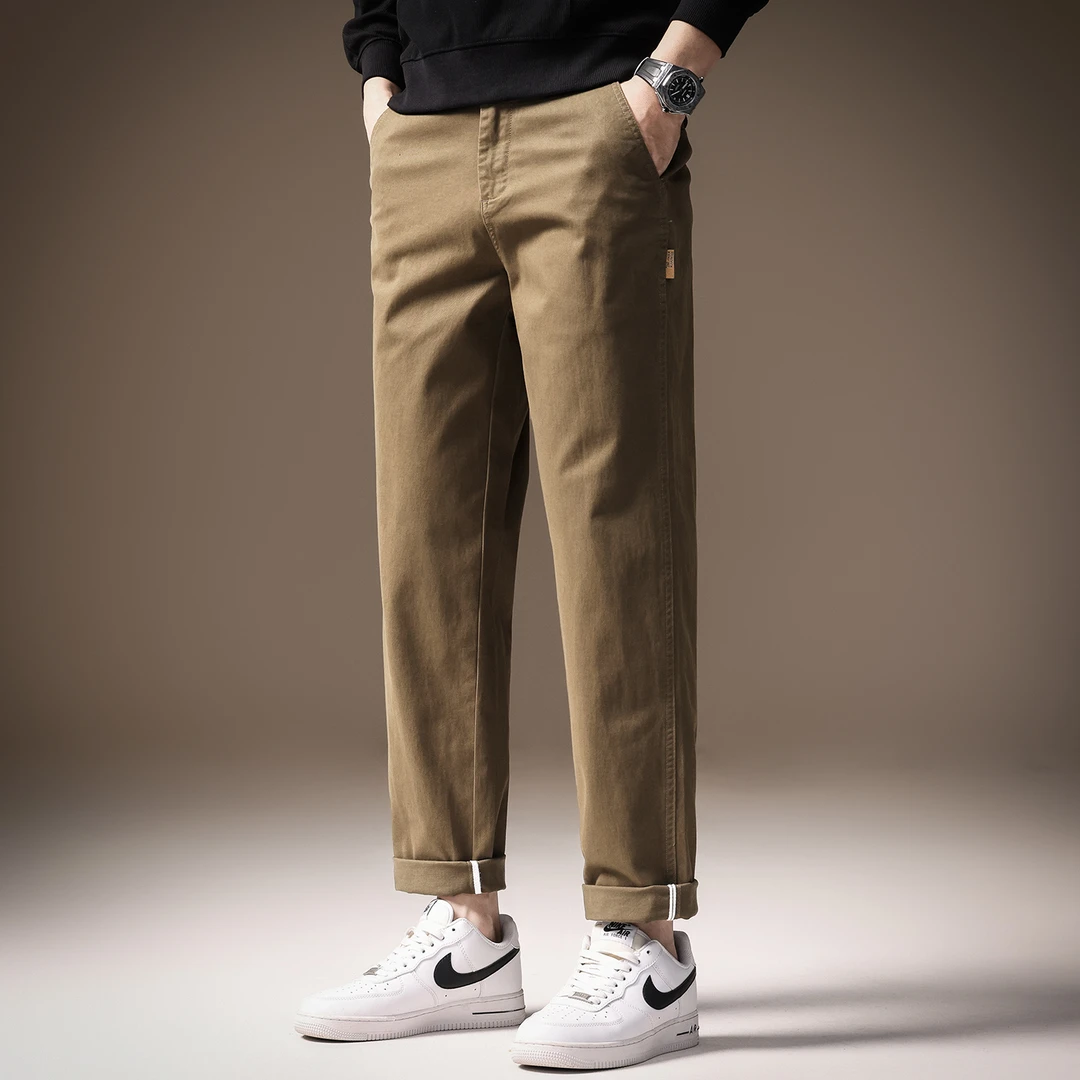 高端商务通勤简约休闲裤男2025夏季新款纯色时尚百搭宽松直筒长裤