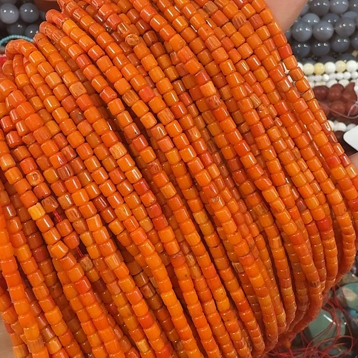 玛瑙/玉髓合金珠宝半成品一条3mm橘色墩墩