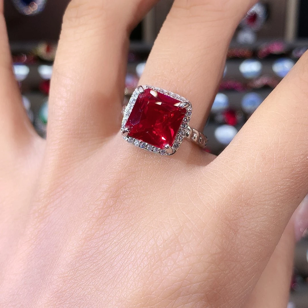 无925银鸽血红色戒指白