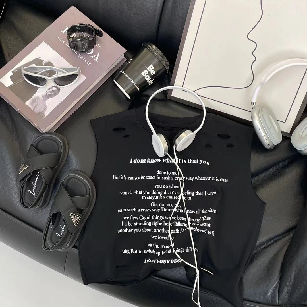 【小首尔】Q5现货-夏装儿童韩版潮流字母印洞套头无袖背心QHH0406