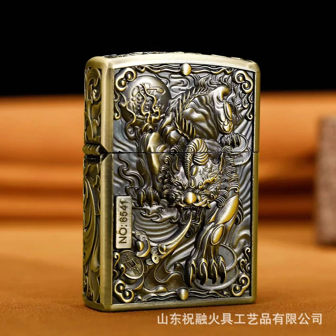 祝融-五面浮雕打火机盔甲煤油砂轮防风一体机精雕鱼化龙貔貅点火