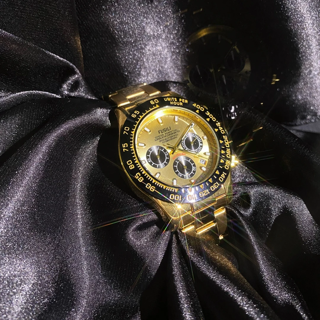 港星余文乐同款宇宙金色迪通拿系列高档夜光钢带男士腕表轻奢经典