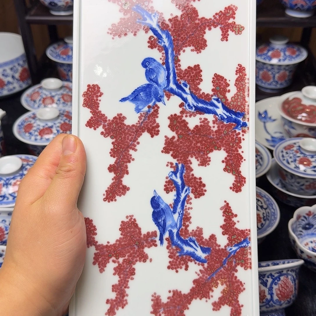 青花釉里红喜上眉梢干泡台