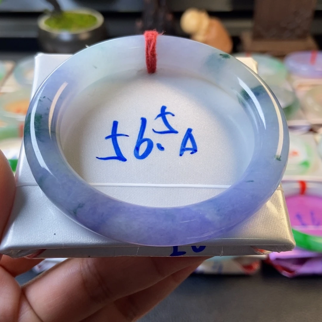 翡翠未镶嵌手镯42冰润莫奈花园圆条