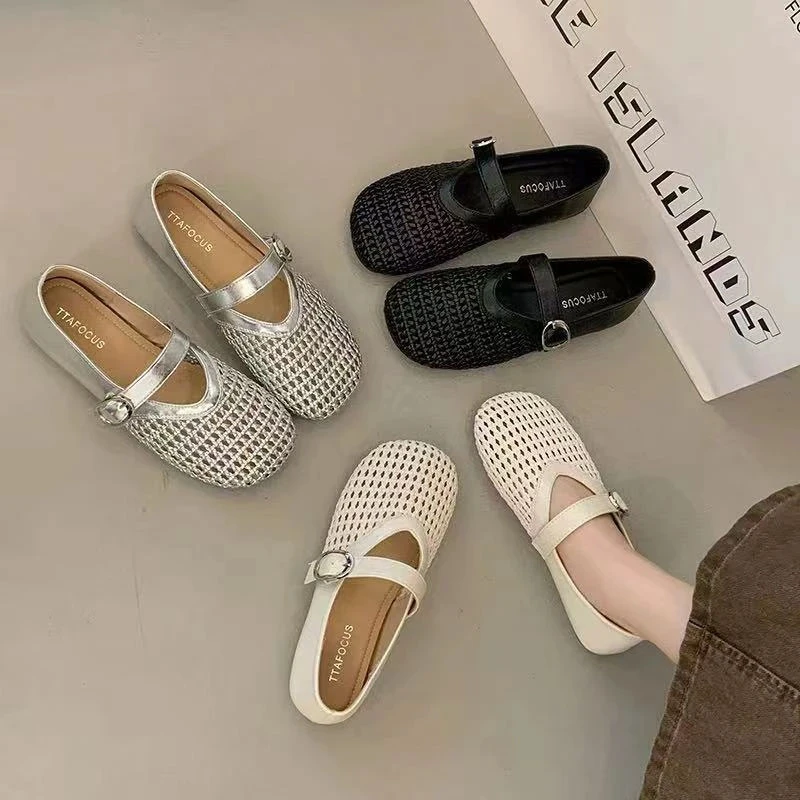 网红爆款镂空透气玛丽珍鞋女2025新款春夏季配裙子软平底豆豆单鞋