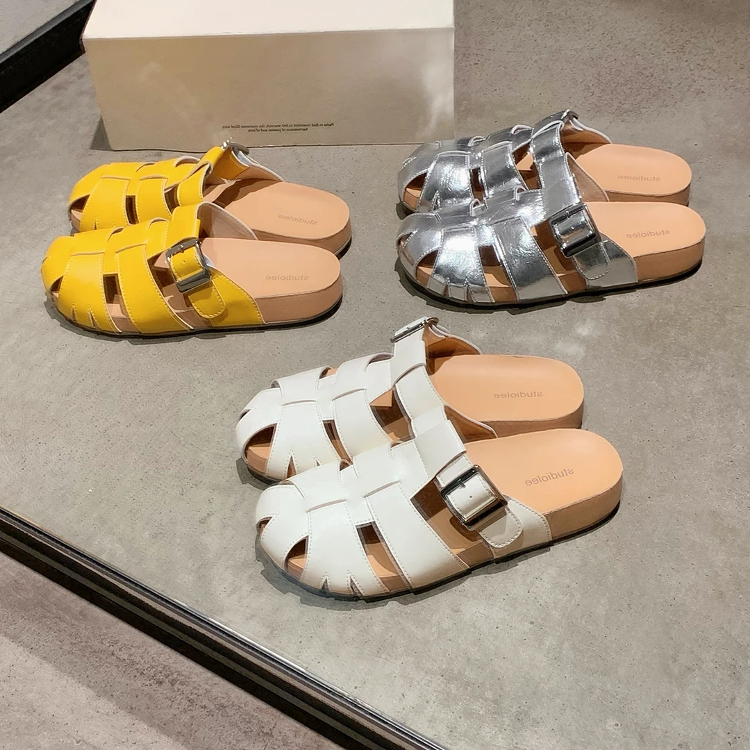 葡萄妈studiolee 半包头镂空编织百搭一脚蹬罗马勃肯半拖女春夏